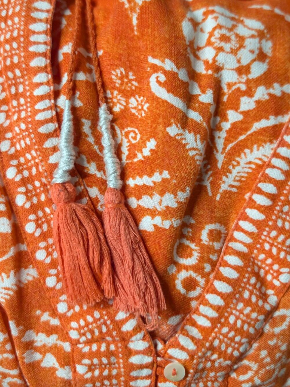 BIBA Orange Boho Floral Block Print Tiered Maxi Prairie Dress Size 2 /EU 34 - Picture 8 of 8